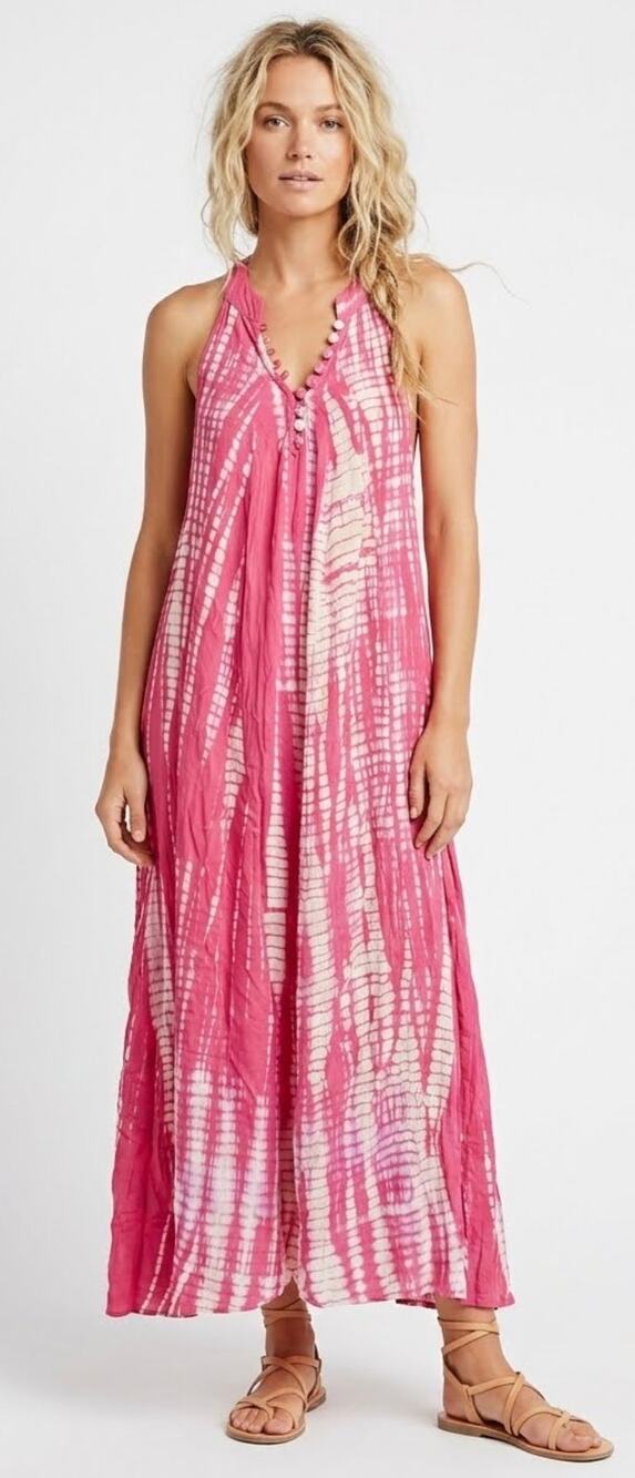 Natalie Martin Halter Maxi Dress Pink Shibori Tie Dye Sleeveless size XS